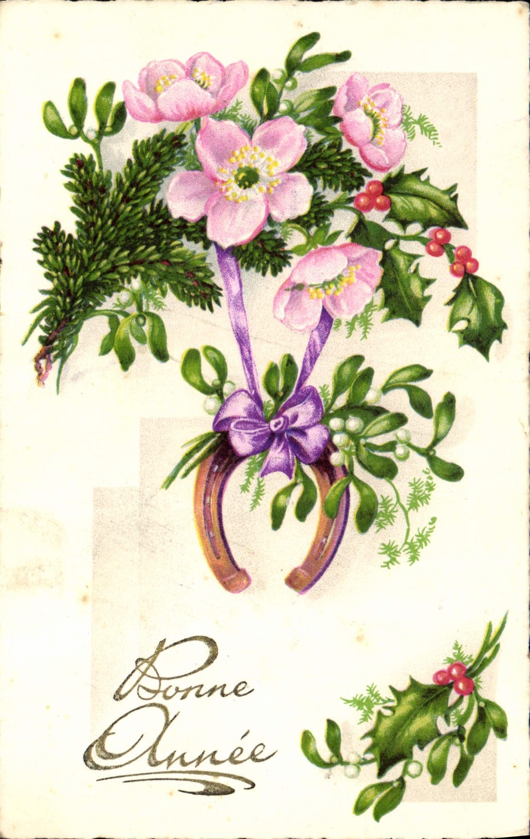 CPA Fantaisie Fleurs Fer a cheval