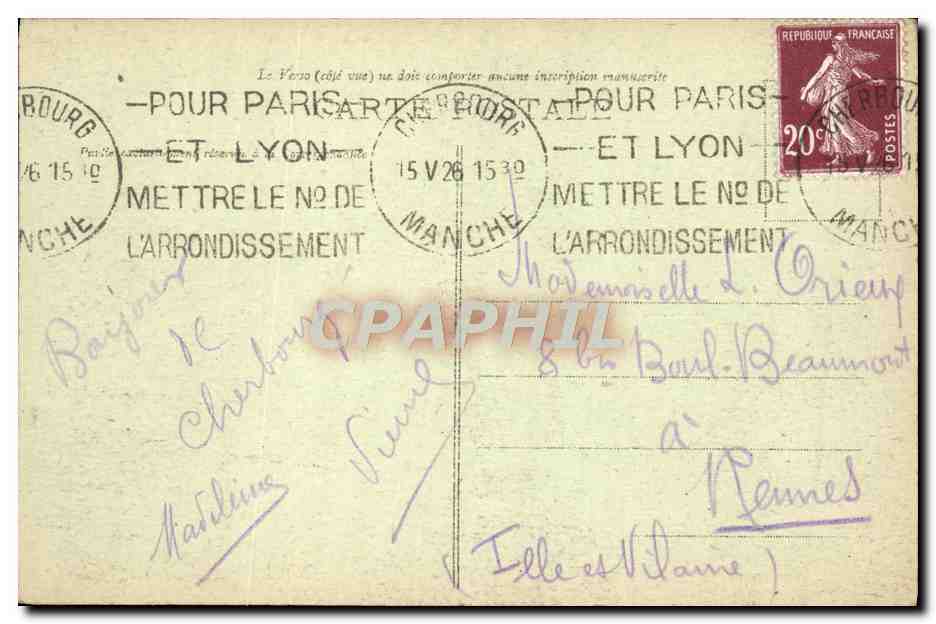 Cherbourg - Der öffentliche Garten und der Mount Roule — Sammlung F. C., Cherbourg — Rückseite