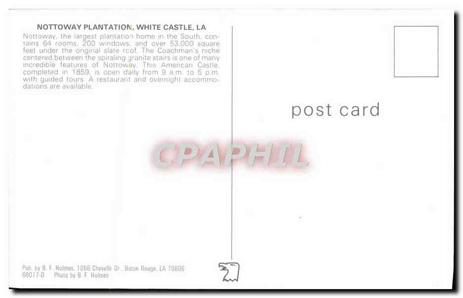CPM Nottoway Plantation White Castle La  — Back
