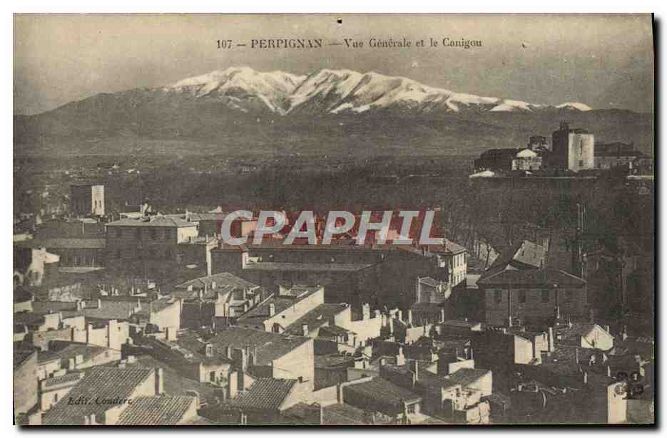 CPA Perpignan Vue Generale et le Canigou 