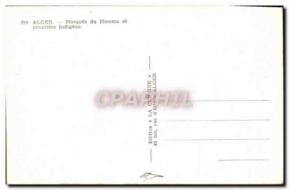 CPA Alger Mosquee Du Hamma Et Cimetiere Indigene — Back
