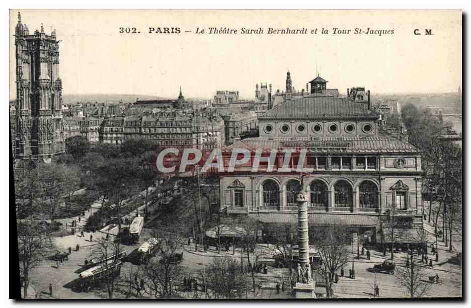 CPA Paris Le Theatre Sarah Bernhardt de la Tour St Jacques 