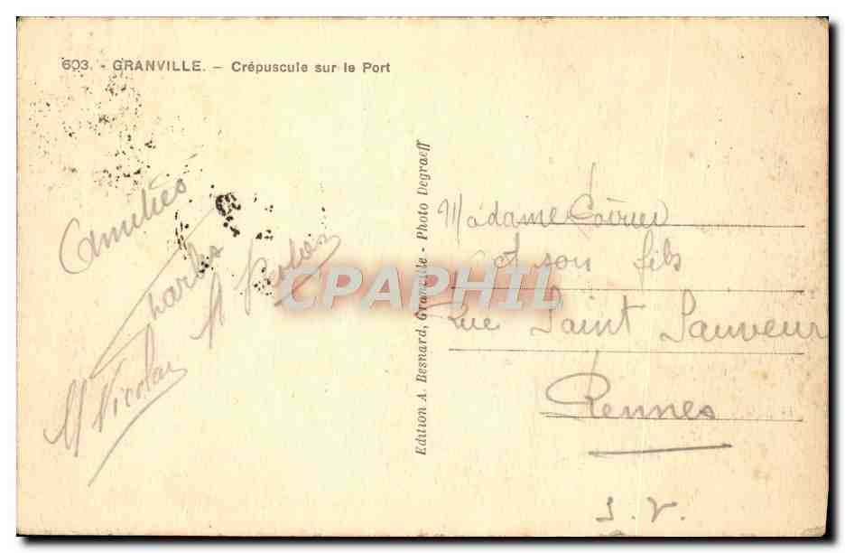 CPA Granville Crepuscule sur le Port Bateaux — Verso