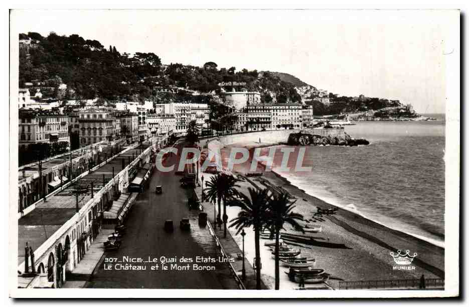 CPA Nice Le Quai Des Etats Unis Le chateau et le Mont Boron