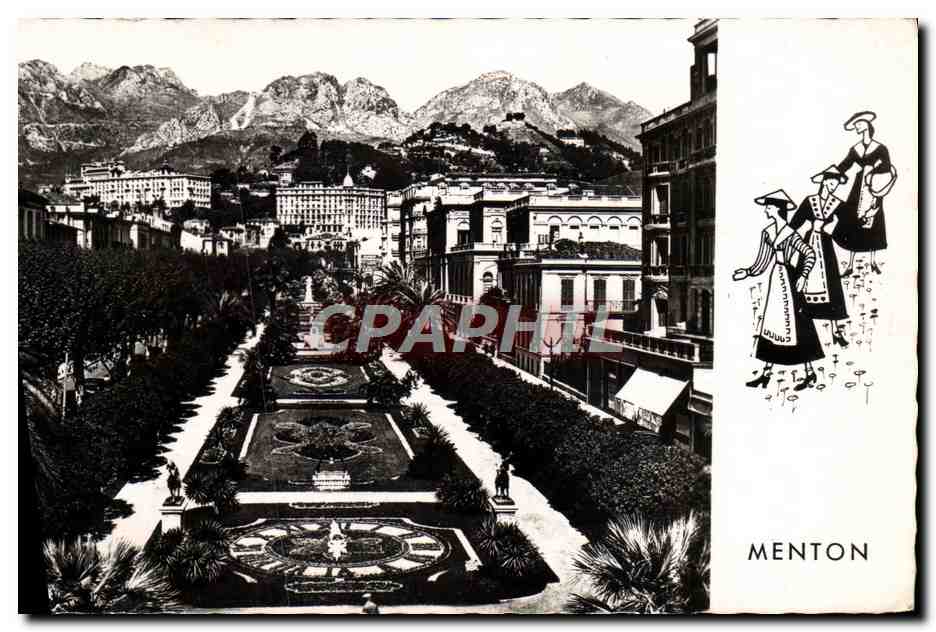 CPA Menton Le jardin public et les montagnes de Ste Agnes