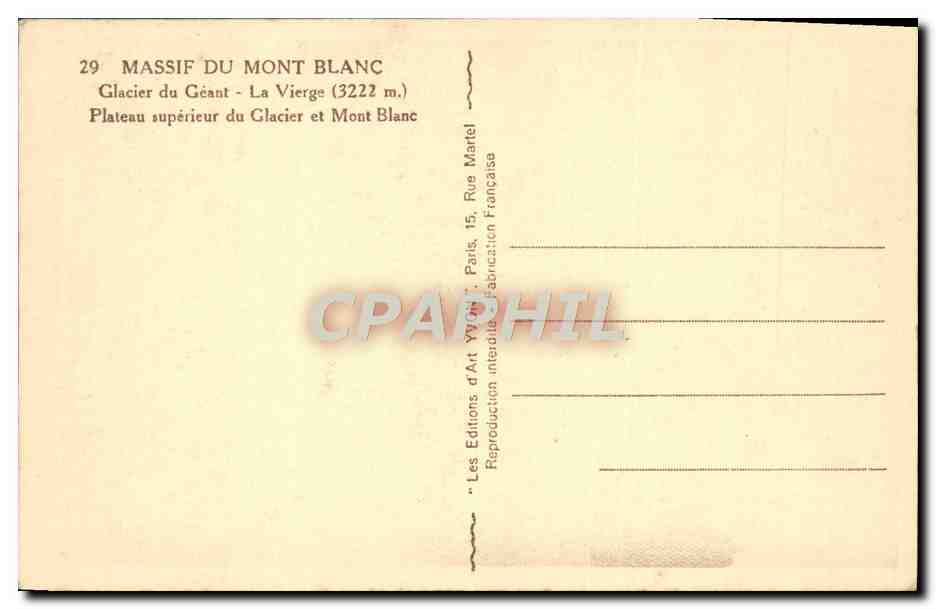 CPA Massif Du Mont Blanc Glacier Du Geant La Vierge — Rückseite