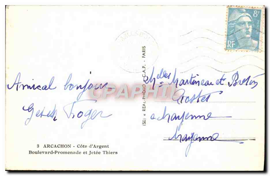 CPM Arcachon Cote d'Argent Boulevard Promenade et jetee Thiers — Back