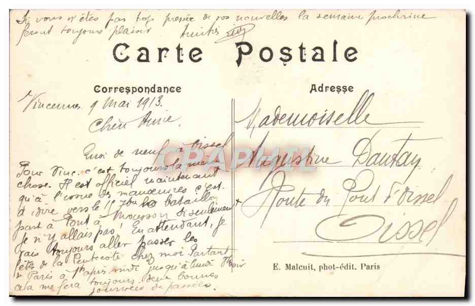 Vincennes — Le Château fort, Pavillon de la Reine — E.M. n°3434 — Verso