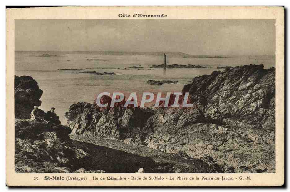 St-Malo (Bretagne) — Ile de Cézembre - Hafen von St-Malo - Der Leuchtturm der Garden Stone - G. M.