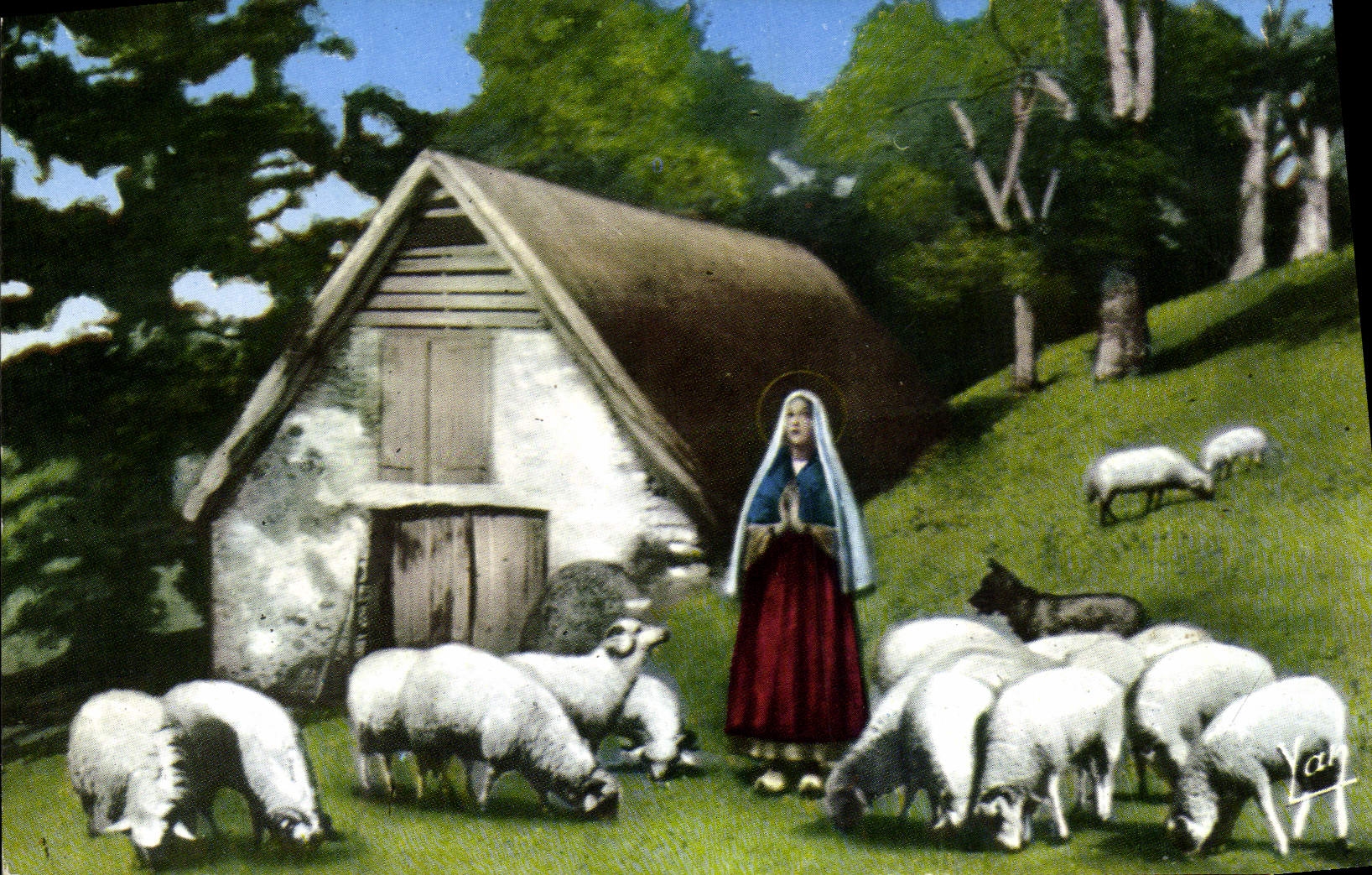 CPM Sainte Bernadette gardant ses Moutons a Bartres Moutons