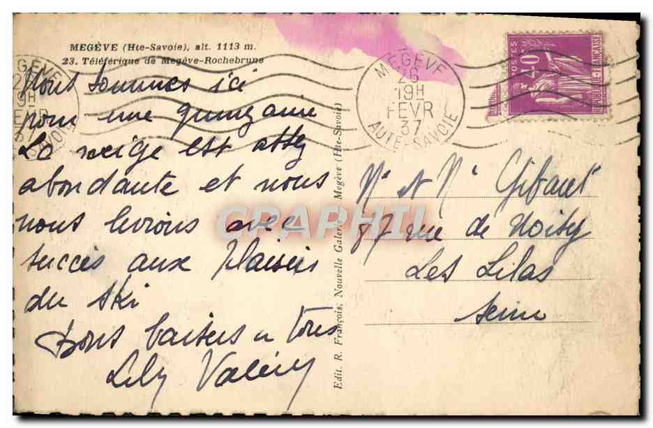CPA Megeve Teleferique de Megeve Roquebrune  — Rückseite