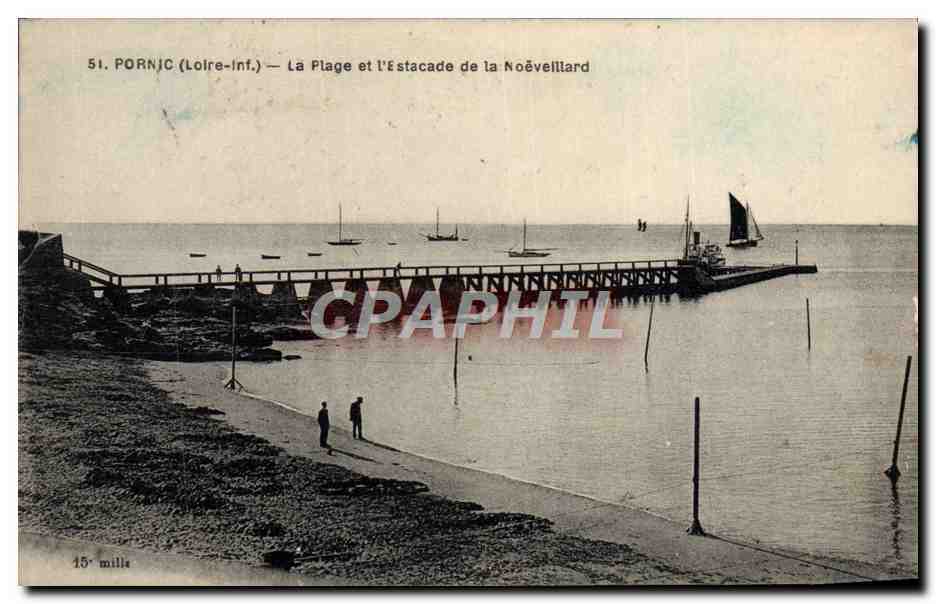 CPA Pornic La Plage et l'Estacade de la Noeveillard Bateau