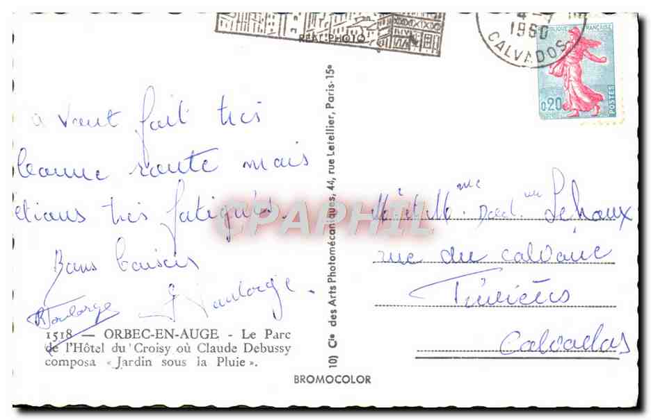 CPM Orbec en Auge Le Parc de l'Hotel du Croisy ou Claude Debussy composa Jardin sous la pluie — Rückseite