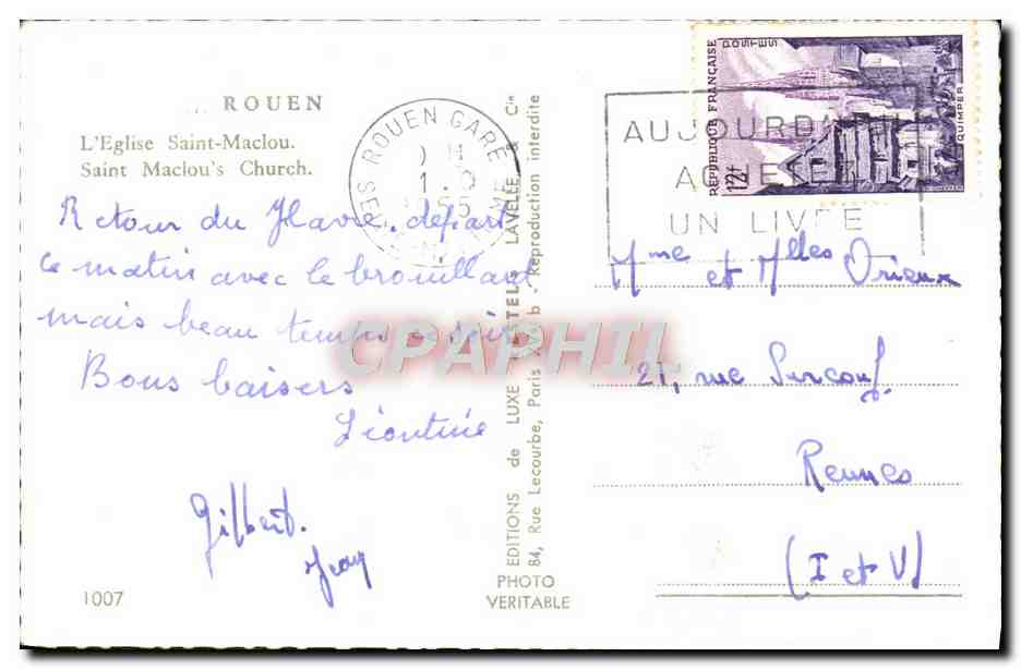 CPM Rouen L'eglise Saint Maclou — Verso