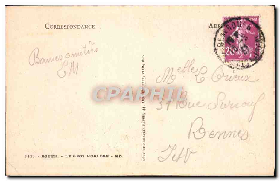 CPA Rouen La Grosse Horloge  — Verso