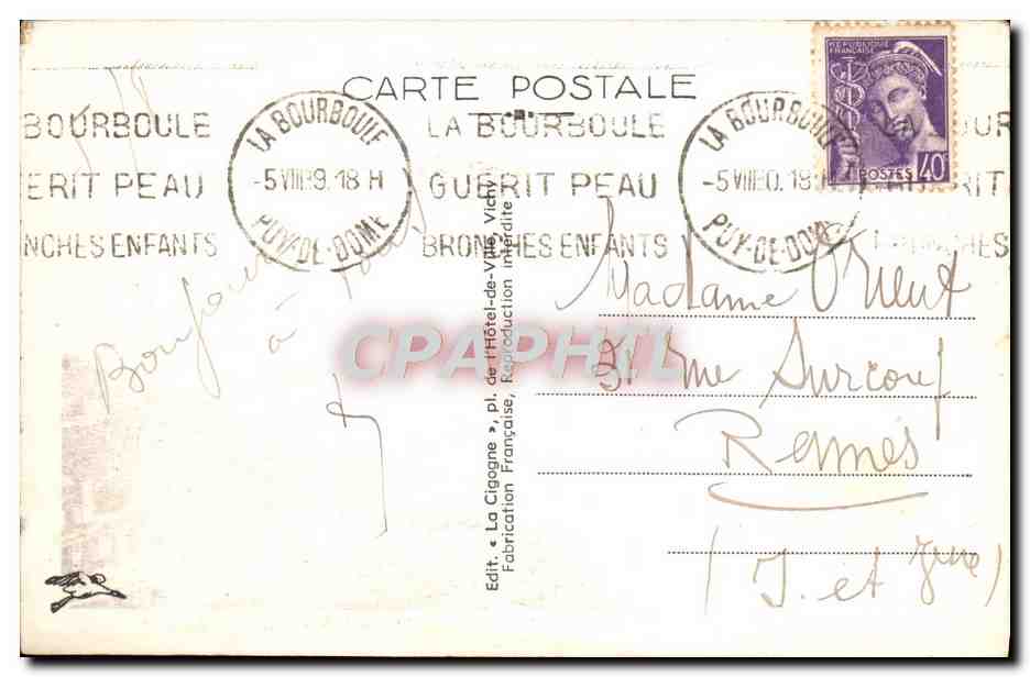 La Bourboule — Panorama de La Bourboule — Les Monts Dore et la Vallée de la Dordogne — La Cigogne, n°3004 — Rückseite
