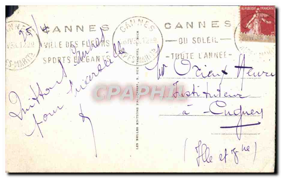 CPA Cannes Vue prise du jardin Albert 1er — Rückseite