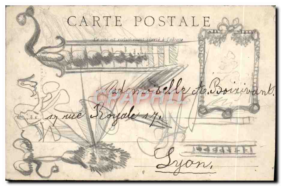 Jeune fille de Lampon en prière — carte postale avec texte manuscrit — Reverso