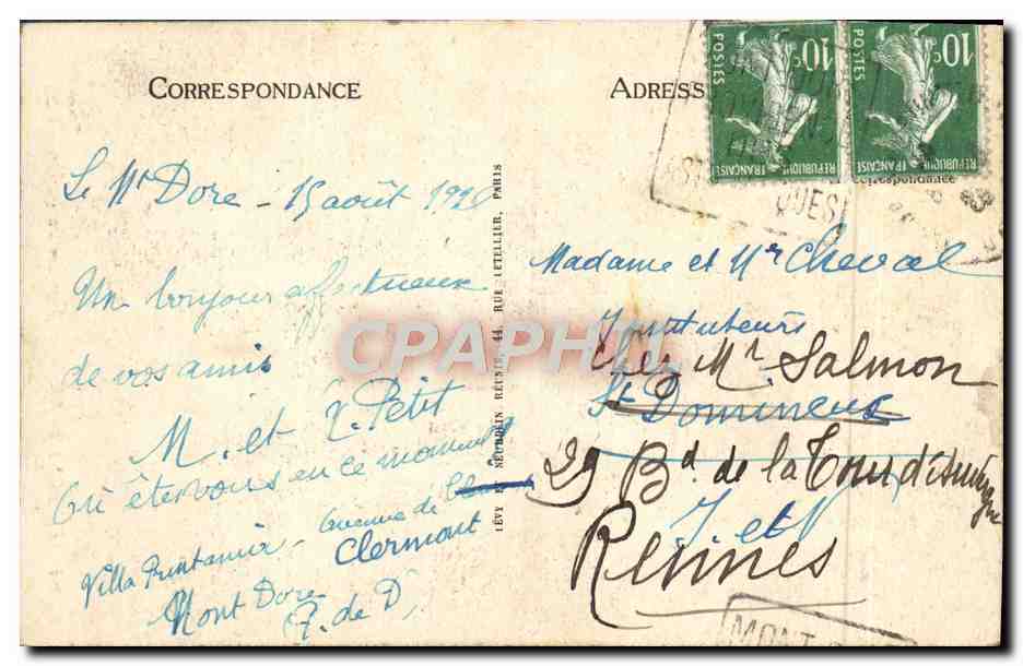 CPA Le Mont Dore Les Aiguilles du Diable — Verso