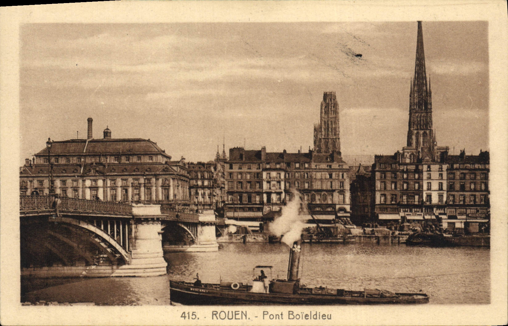 CPA Rouen Pont Boieldieu Bateau