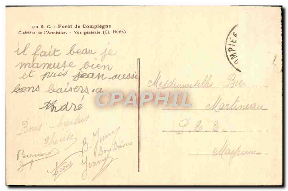 CPA Foret de Compiegne Clairiere de l'Armistice Vue Generale Militaria — Rückseite