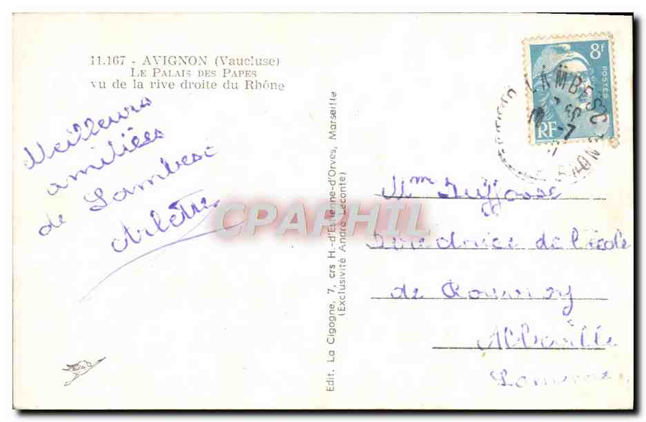 CPA Avignon Le Palais des Papes vu de la rive droite du Rhone — Verso