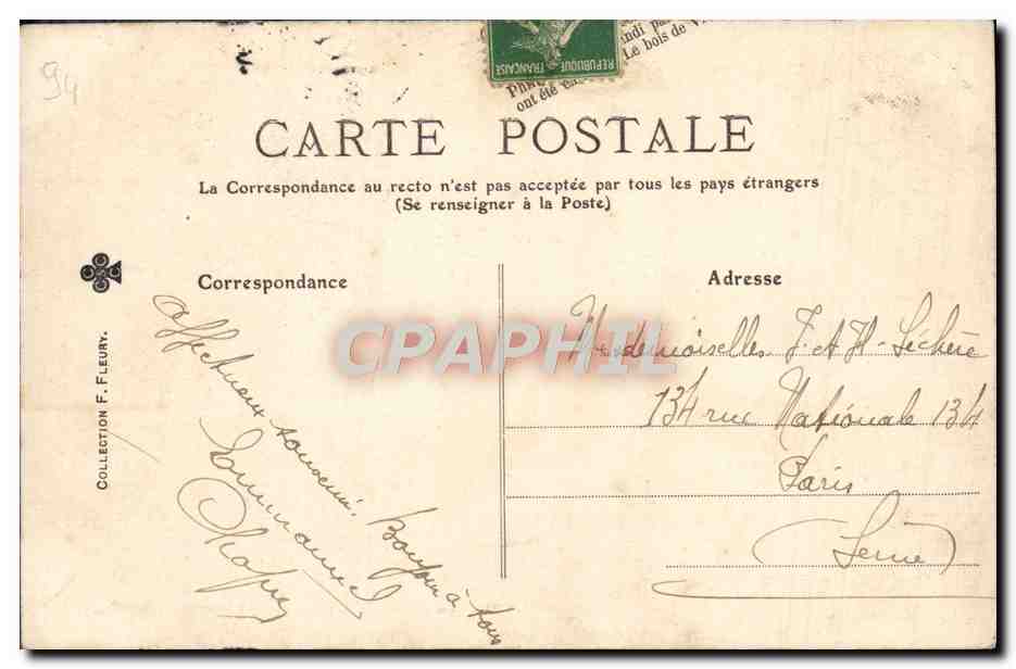 CPA Vincennes Le Chapelle du Chateau et la Porte Principale — Rückseite