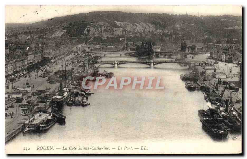 CPA Rouen La Cote Sainte Catherine Le port Bateaux