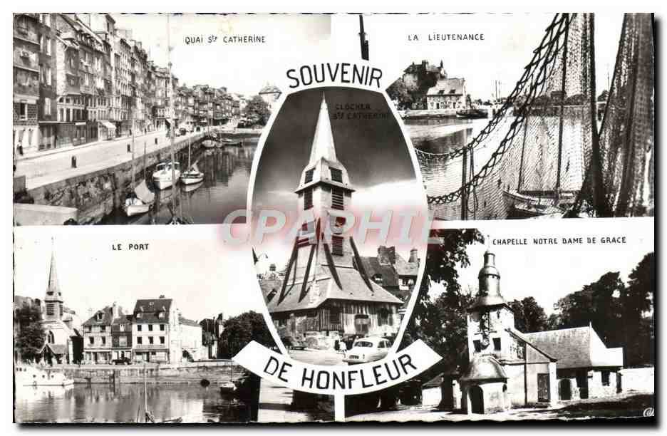Honfleur — Quai Sainte-Catherine, La Lieutenancé, Le Port, Chapelle Notre-Dame-de-Grâce — Souvenir de Honfleur, éditeur CLOCHER SAINTE-CATHERINE