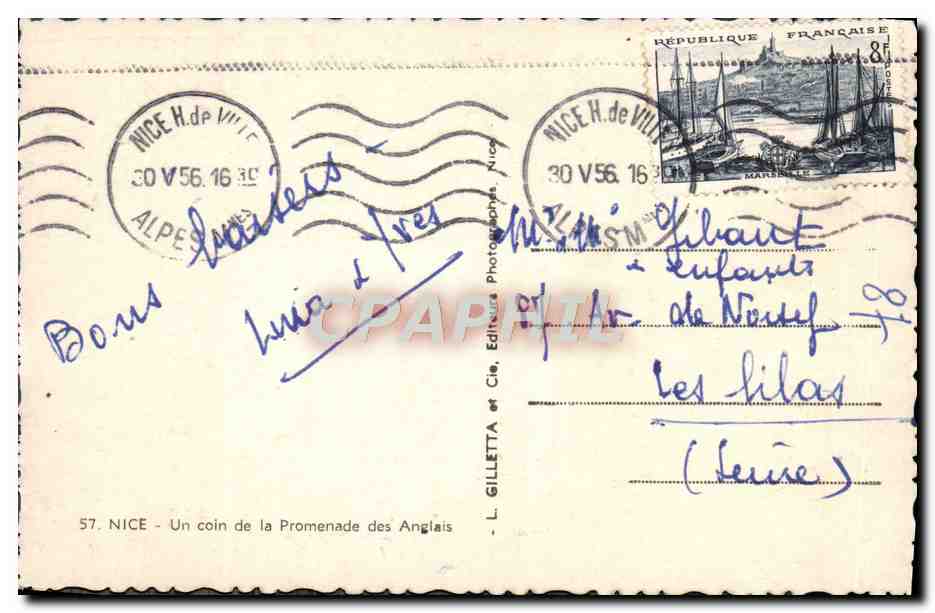CPM Nice Un Coin de la Promenade des Anglais — Rückseite