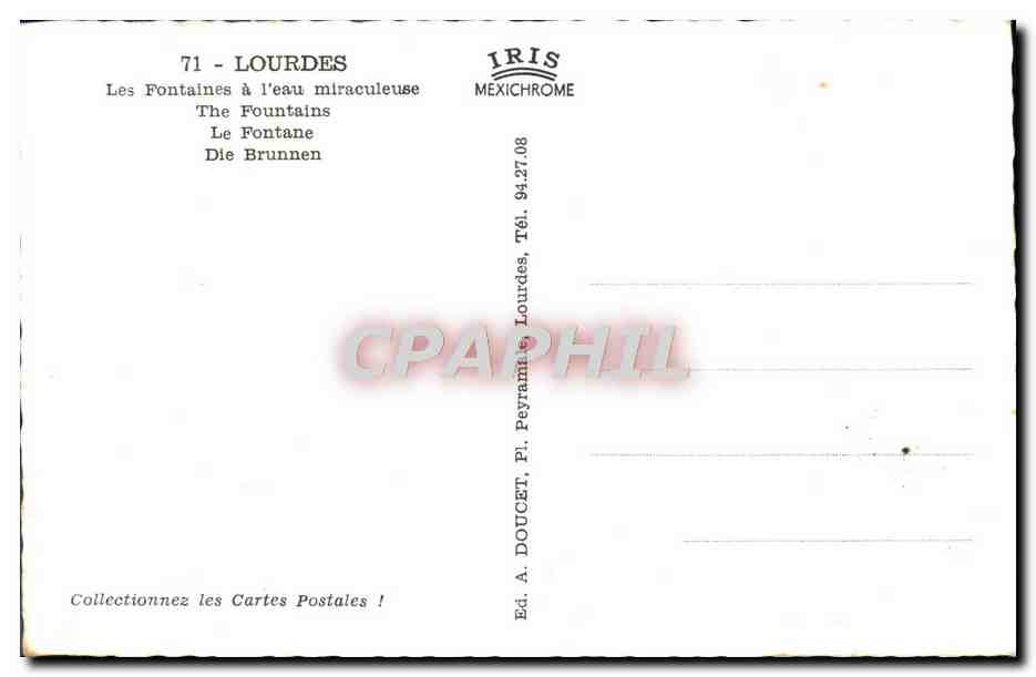 CPM Allez Boire a la fontaine Lourdes — Verso
