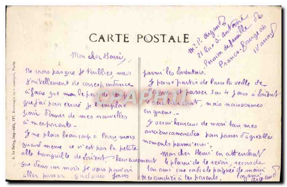 CPA Paris Trocadero Automobile Taxi — Rückseite