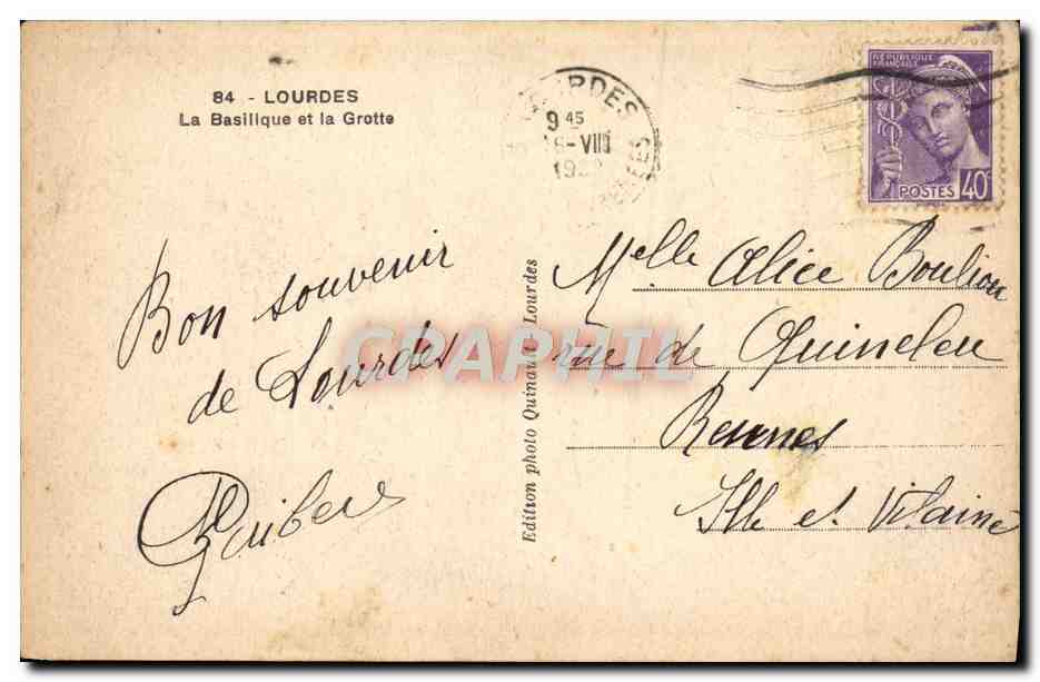 CPA Lourdes La Basillque et la Grotte — Verso