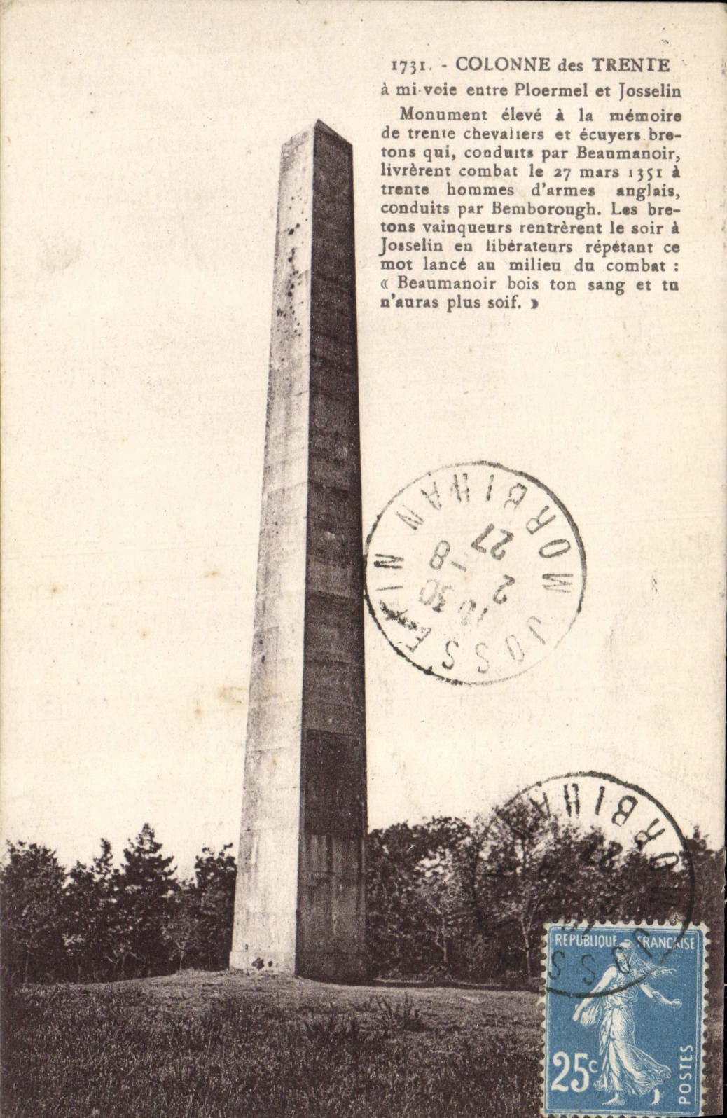 CPA Colonne de Trenie entre Ploermel et Josselin 