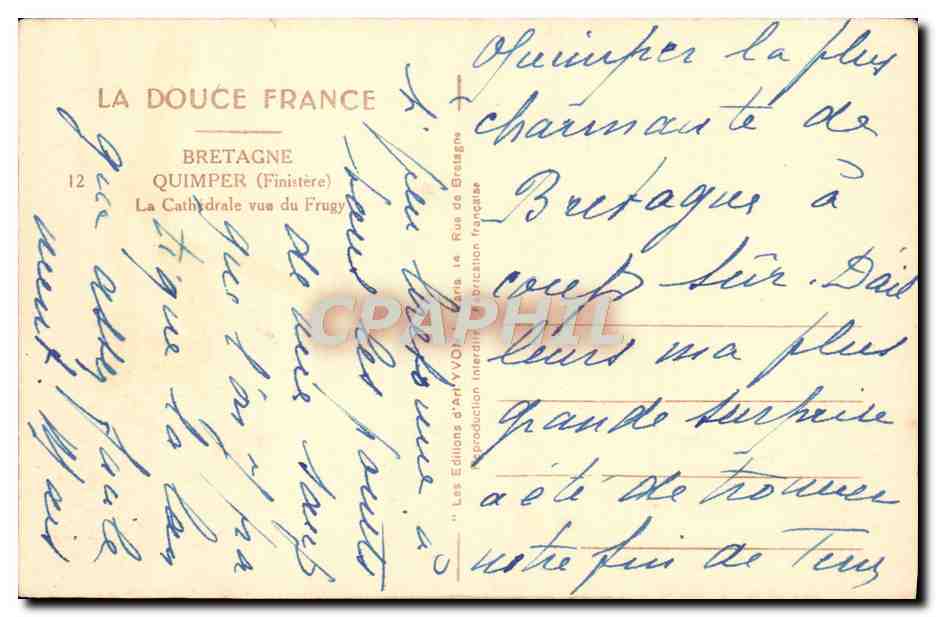 CPA Bretagne Quimper La Cathedrale Vue Du Frugy — Rückseite