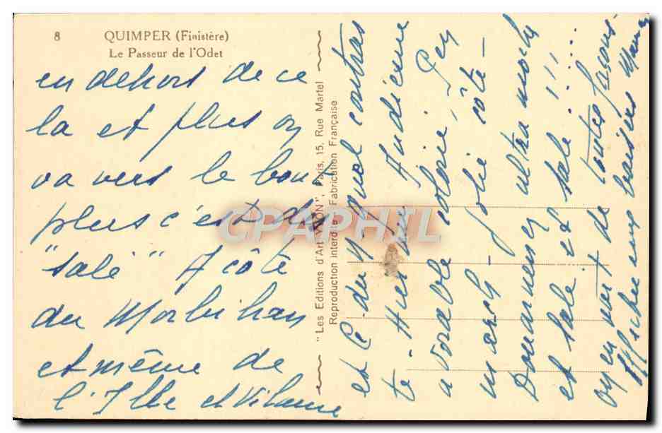CPA Quimper Le Passeur de l'Odet Bateau Folklore — Rückseite