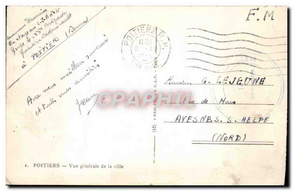 CPM Poitiers Vue Generale de la Ville — Rückseite