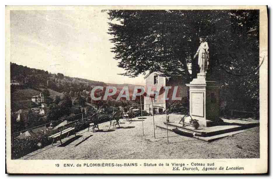 Env. de Plombières-les-Bains — Statue de la Vierge — Coteau sud — Ed. Duroch, Agence de Location