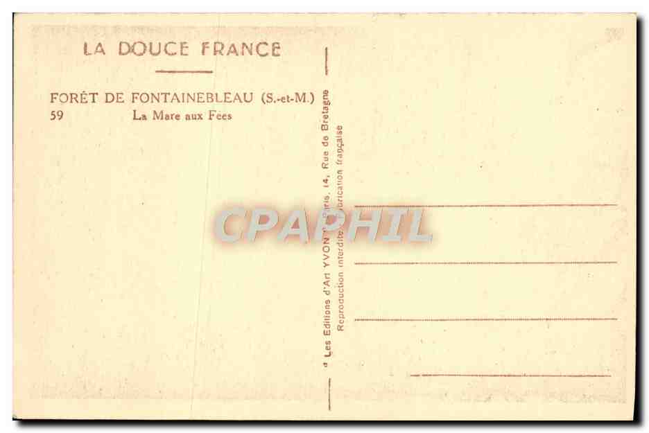 Bosque de Fontainebleau — La Mare aux Fées — Ediciones de Arte Yvon — Reverso