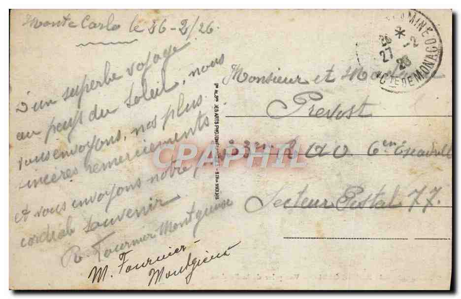 CPA Monte Carlo Vue Prise de la Bordina — Verso