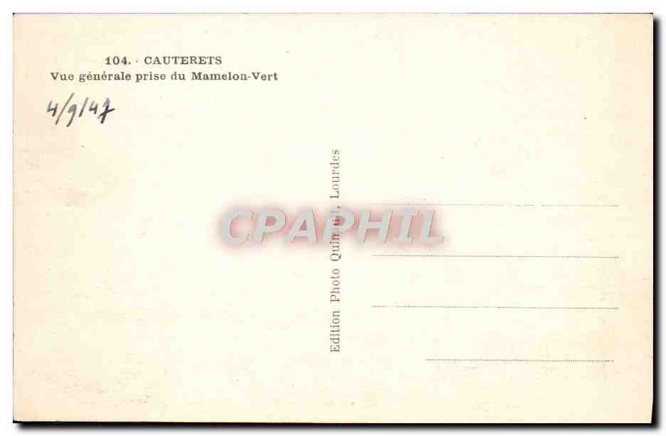 CPA Cauterets Vue Generale Prise du Mamelon Vert — Rückseite