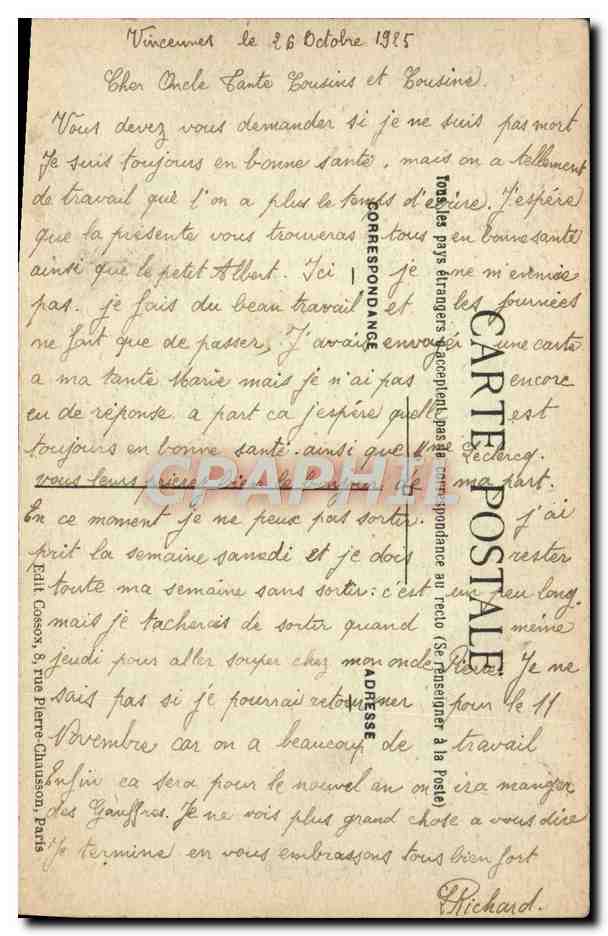 CPA Vincennes Le Donjon — Verso