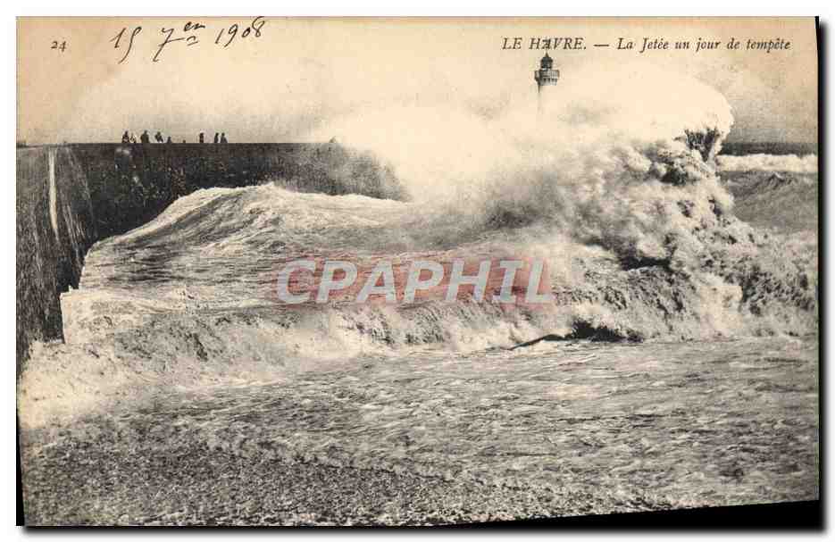 CPA Le Havre La Jetee un jour de Tempete