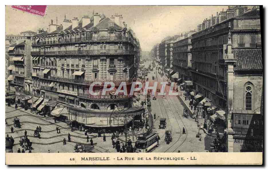 CPA Marseille La Rue de la Republique Cinema Tramway