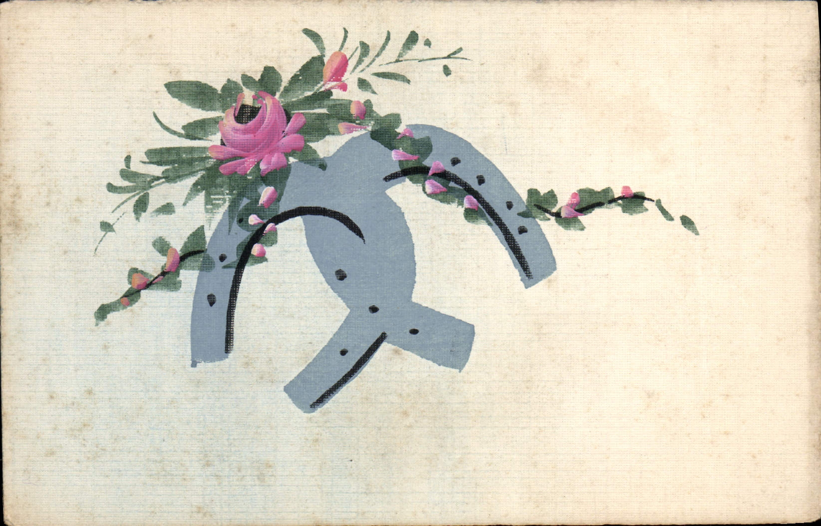 CPA Fantaisie Fleurs Fer a cheval