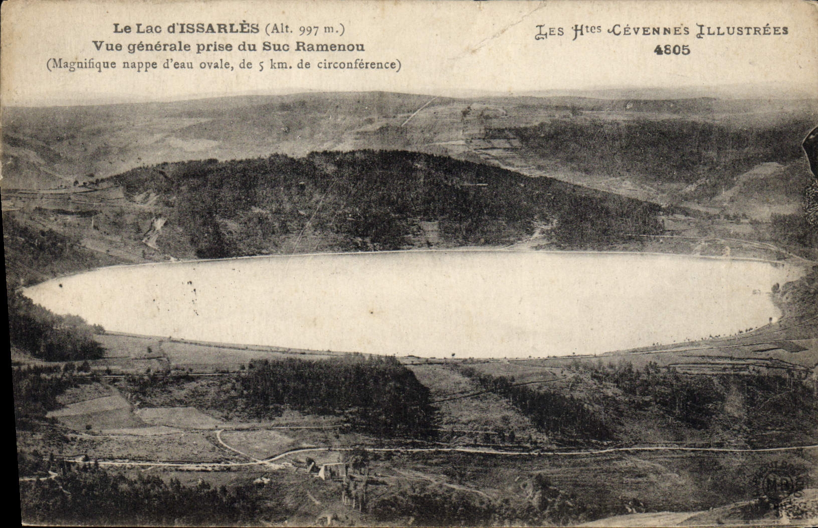Lake Issarlès (Alt. 997 m.) — General View Taken from Suc Ramenou — Les Hautes Cévennes Illustrées n° 4805