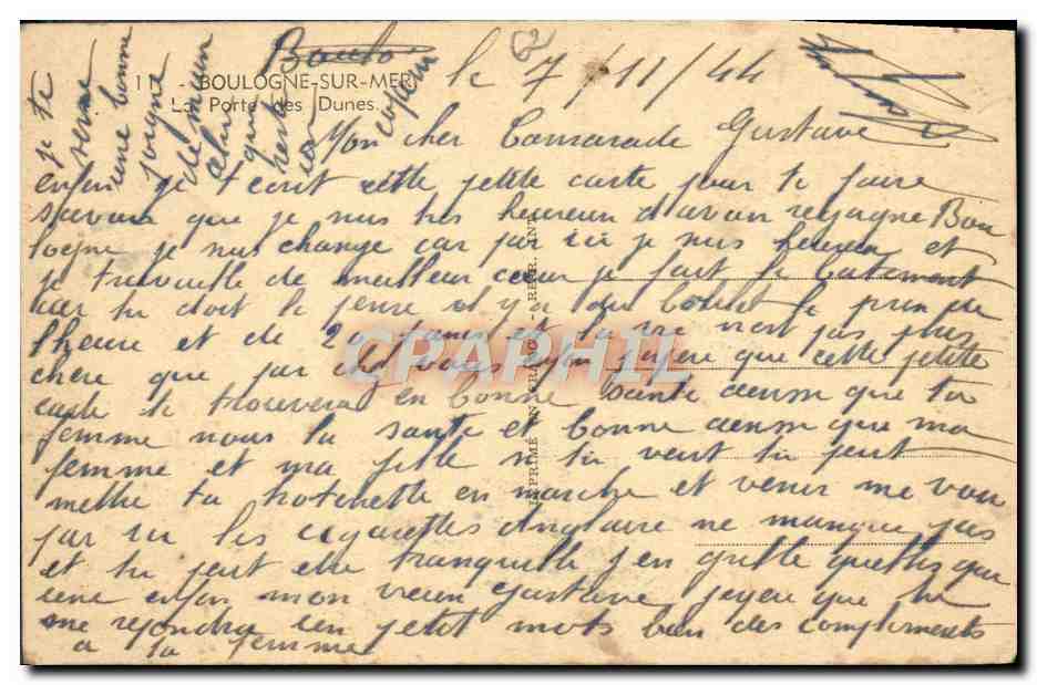 Porte des Dunes — Boulogne-sur-Mer — éditeur anonyme, n° de série non visible — Verso