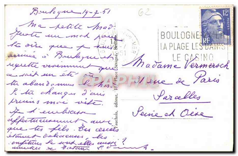 Boulogne-sur-Mer — Panoramablick Richtung Kathedrale (nach dem Krieg) — Tauxchois — Rückseite