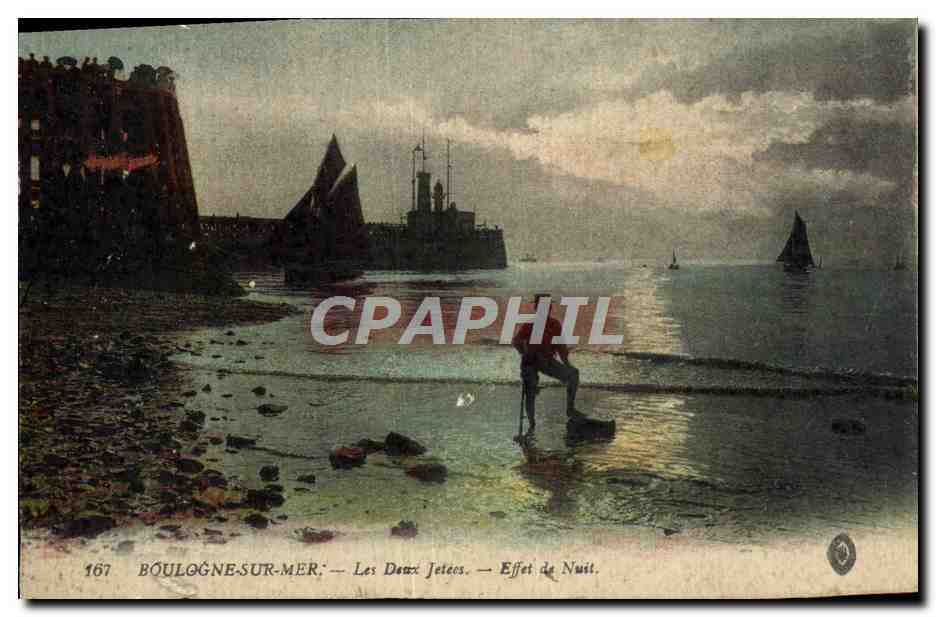 Boulogne-sur-Mer — Las Dos Muelles — Efecto de Noche — Editor: LL, n° 167