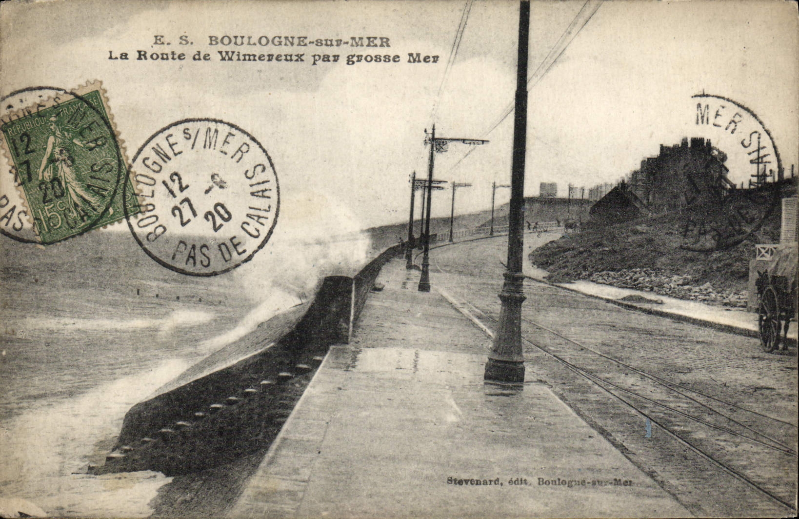La Route de Wimereux par grosse Mer — E.S. Boulogne-sur-Mer — Stevenard, édit. Boulogne-sur-Mer